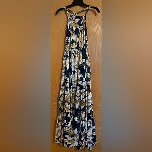 Lulus Navy Blue Floral Print Tie-Back Tiered Maxi Dress Large